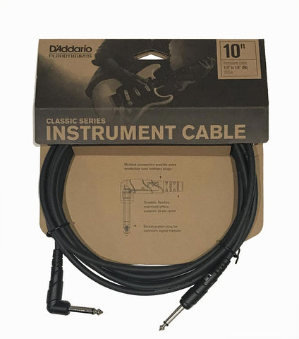 D'Addario Classic Series Instrument Cable, Right Angle, Various Lengths